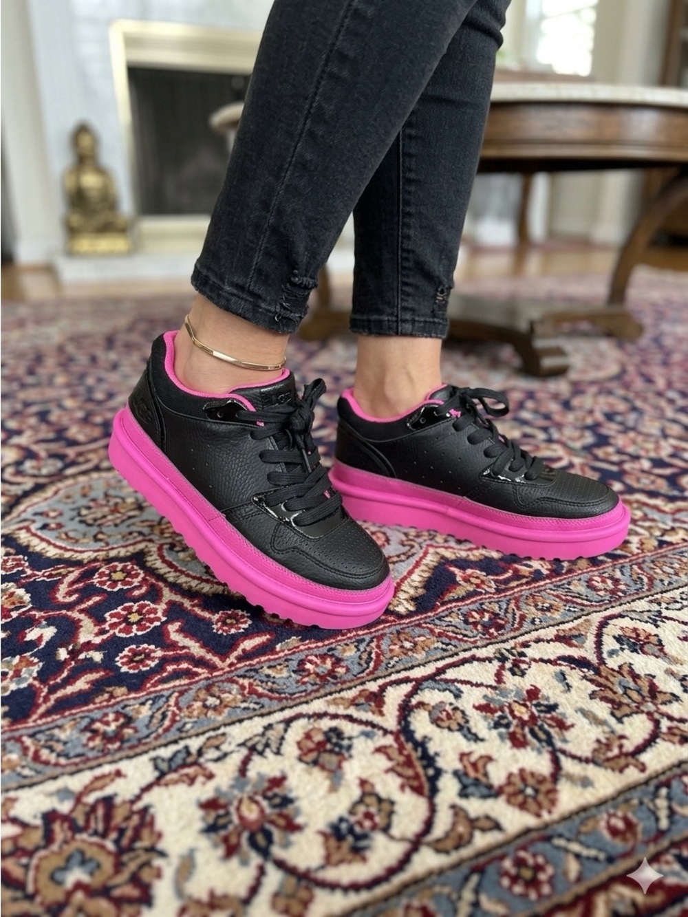 UGG Highland Sneakers - Black & Hot Pink - As New